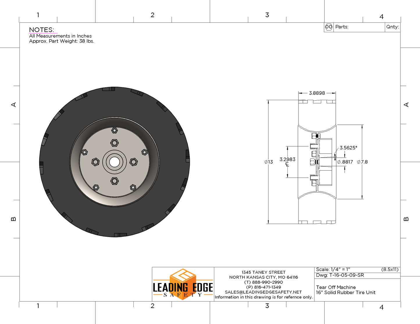 16 x 5 - 9" Solid Rubber Tire