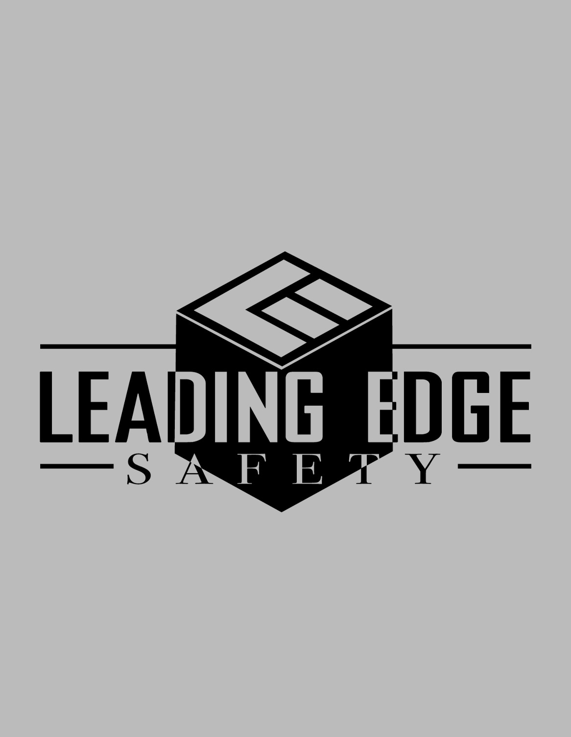 Leading Edge Safety black and white logo with black text
