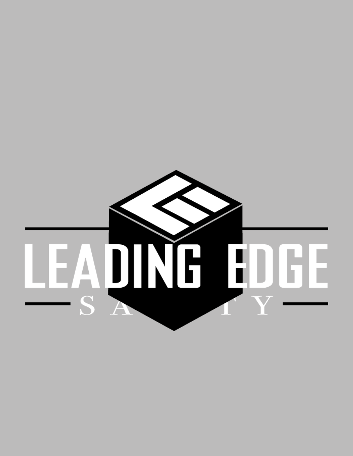 Leading Edge Safety black and white logo with white text