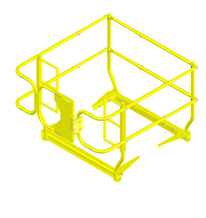 Updated 2026 roof hatch guardrail assembly; 36X series with standard extension and same-side gate shown