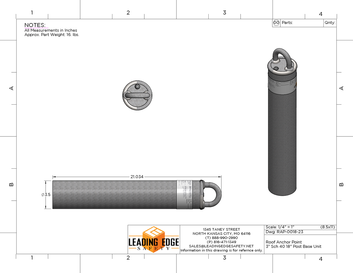 18" Tall Roof Anchor Point / Weld On
