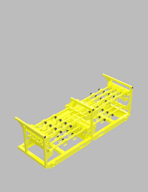 Yellow trench box shoring transport crate render for the trench box collection
