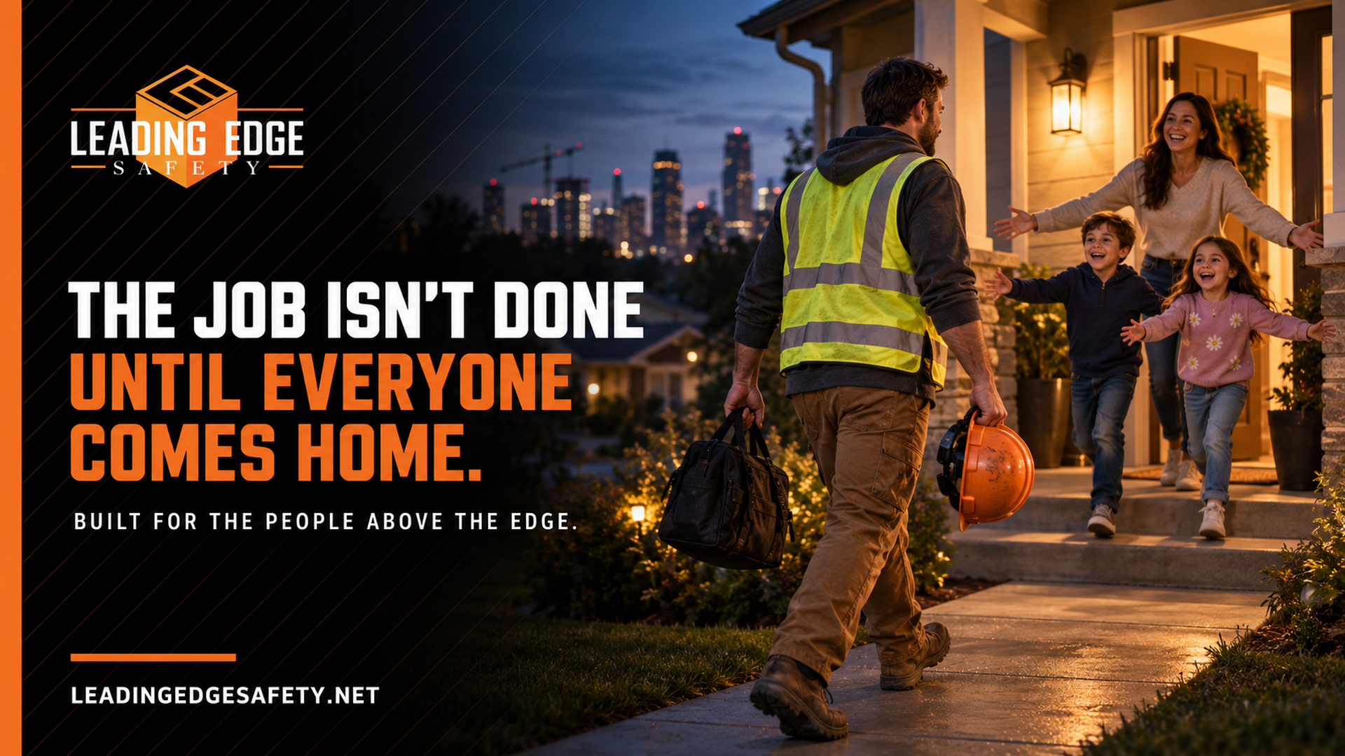 A construction worker arriving home to family
